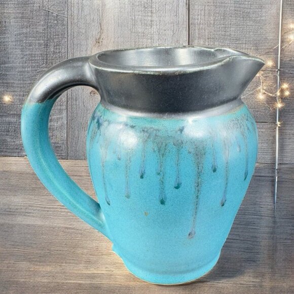 1999 Hand Made Studio Pottery Pitcher Jug Carafe Artist Signed Drip Glaze VTG - Picture 2 of 12